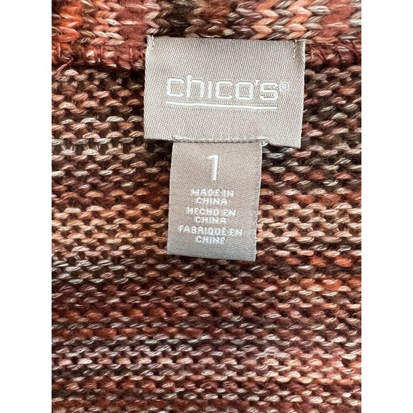 Chicos Size 1 Womens Long Open Cardigan Cotton Acrylic Orange Multi Preowned​ - Picture 3 of 8